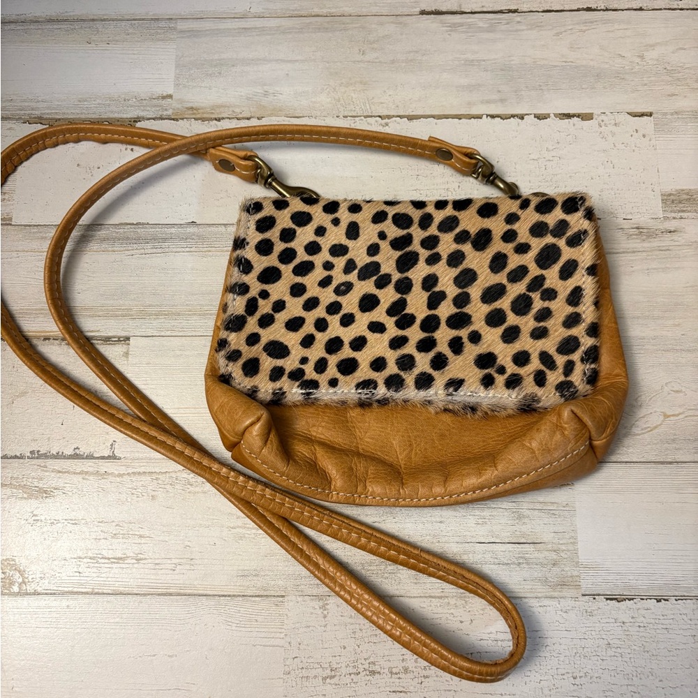 Tan Leather Crossbody with Leopard Haircalf Flap